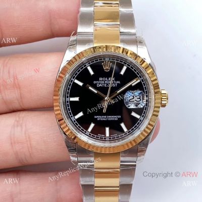 Replica Rolex Datejust Two Tone Black 36mm Watch 3235 Movement